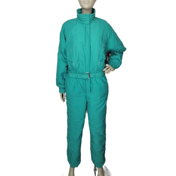 VTG 70s 80s Sky Lion Teal Snowmobile Ski Bib Snow Snowsuit Women's Size Medium - Picture 3 of 9